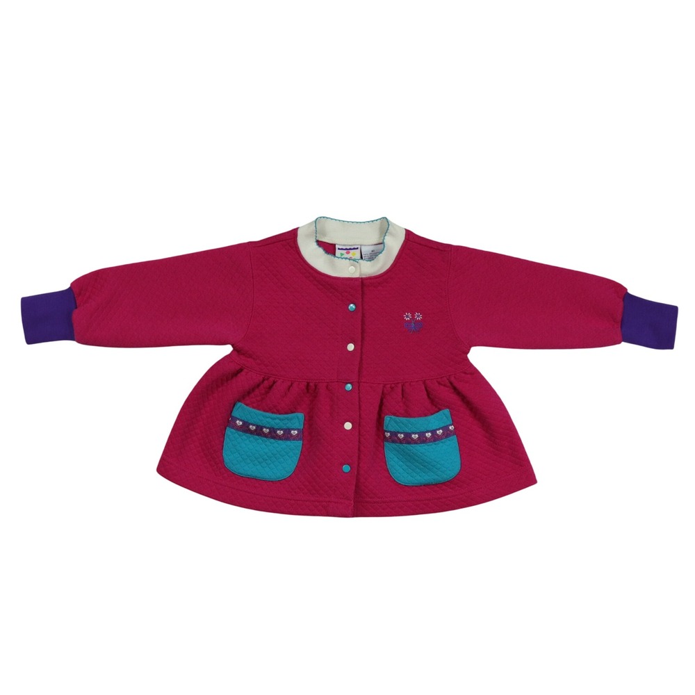 Vintage Circo Girls 4T Quilted Cardigan Fuchsia Pink Teal Peplum Jacket 90s